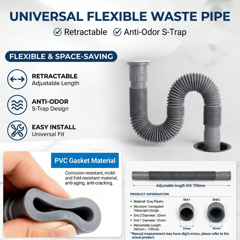 Home Bar Sink - Universal Flexible Expandable Sink Drain Pipe,
