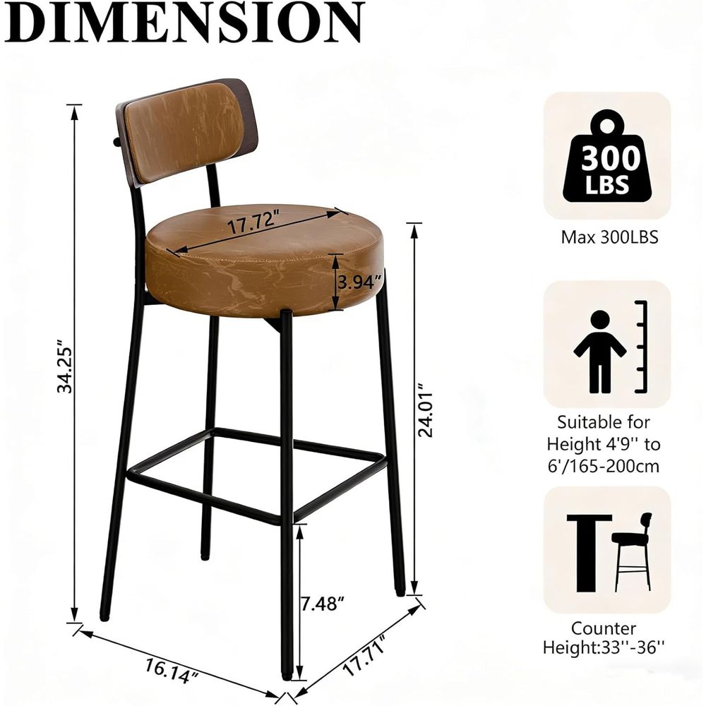 Brown Bar Stools Set o 3, Leat - Home Bar And Counter incelemesi ve fiyatı