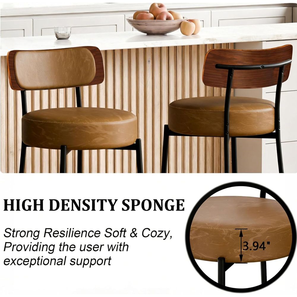 Brown Bar Stools Set o 3, Leat - Home Bar And Counter incelemesi ve fiyatı