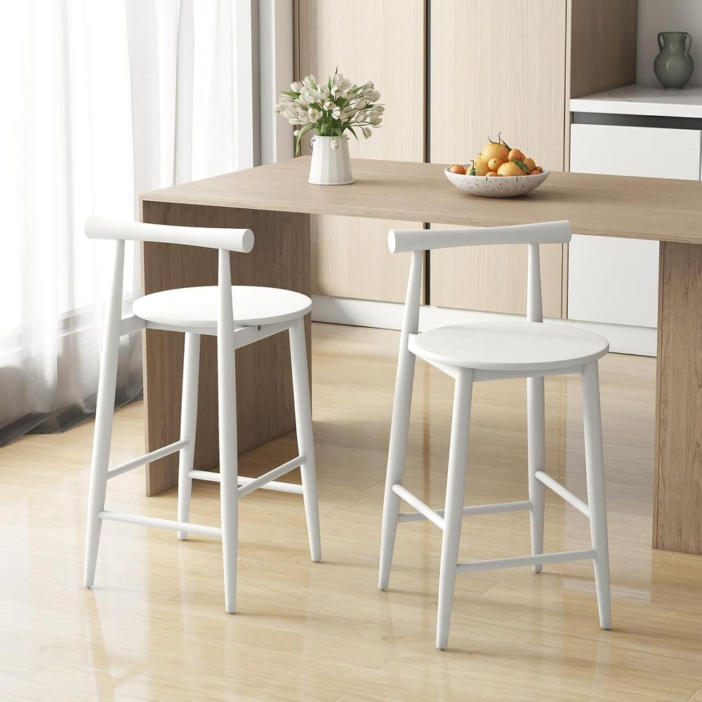 Set of 2 White Wooden Bar Chai - Home Bar And Counter incelemesi ve fiyatı