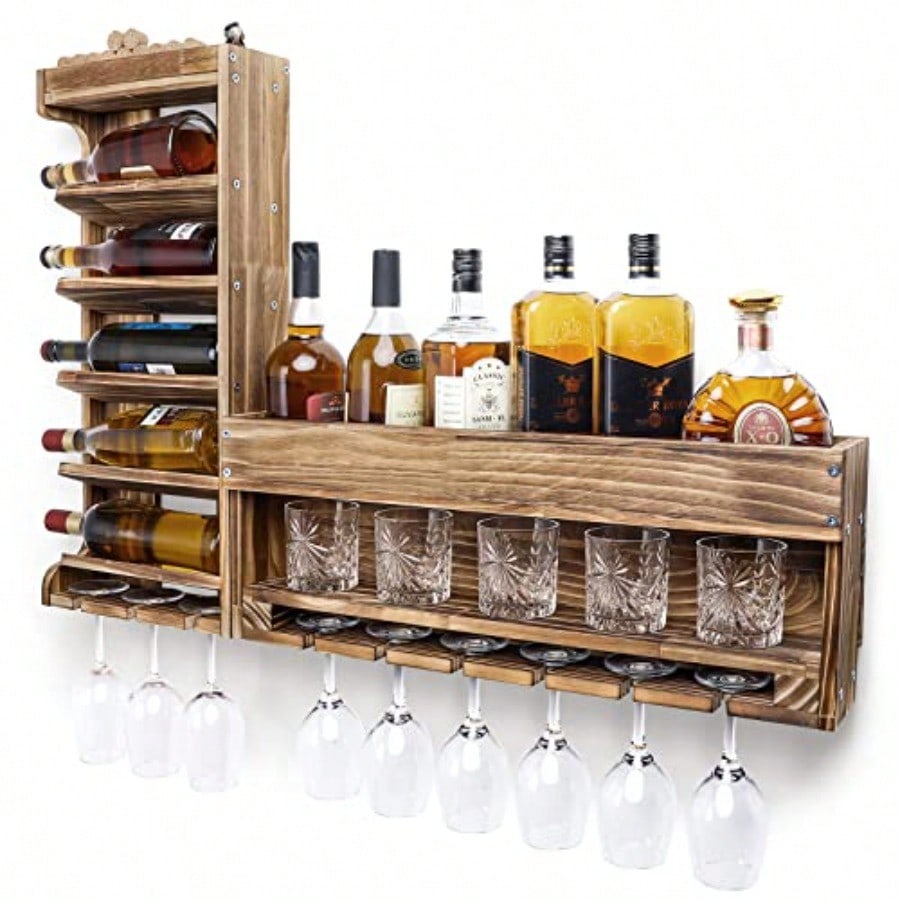 Wine Rack Wall Mounted WoodAlc - Home Bar Shelf incelemesi ve fiyatı