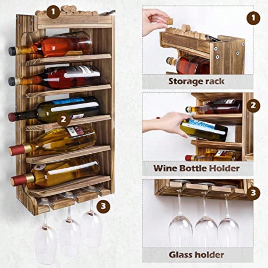 Wine Rack Wall Mounted WoodAlc - Home Bar Shelf incelemesi ve fiyatı