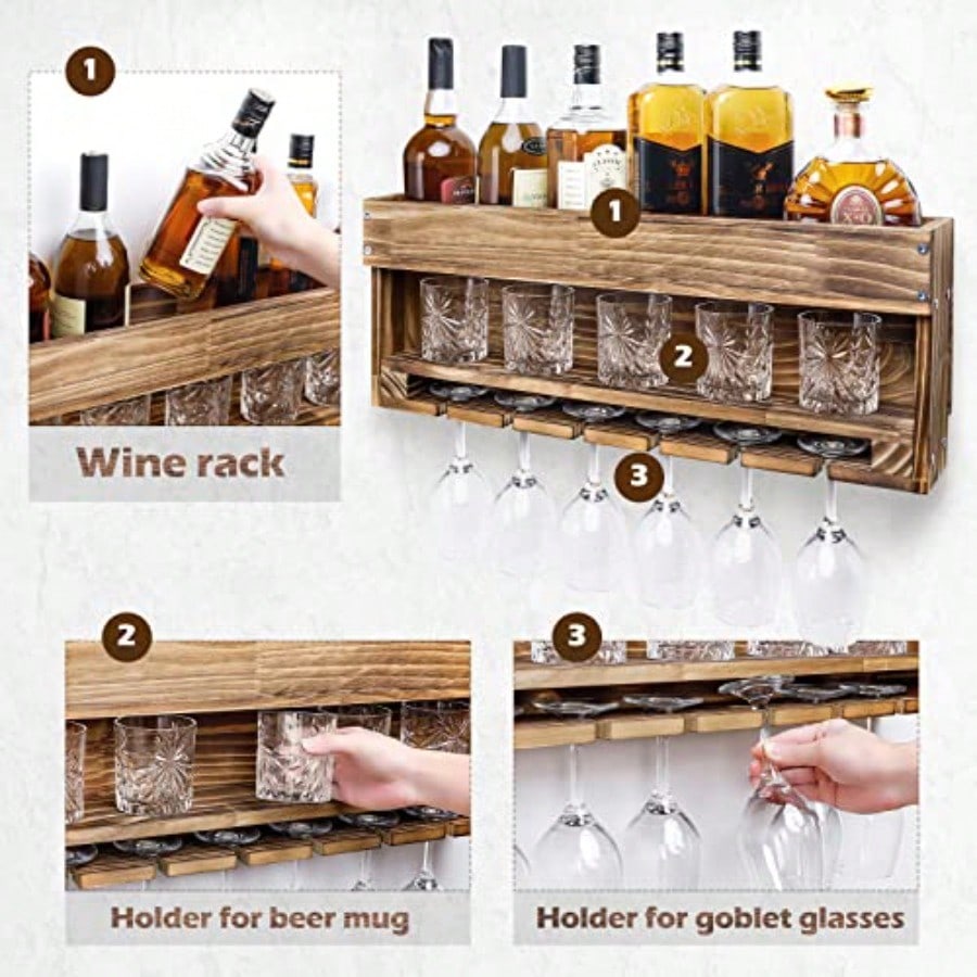 Wine Rack Wall Mounted WoodAlc - Home Bar Shelf incelemesi ve fiyatı