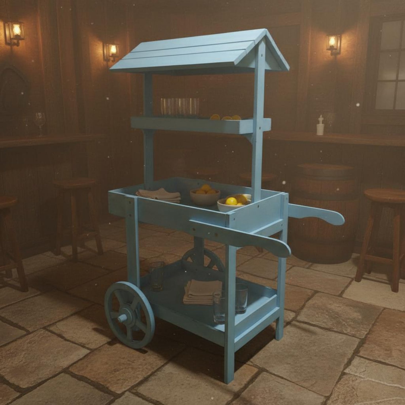 Rustic Display Trolley Wheeled - Home Bar Shelf incelemesi ve fiyatı