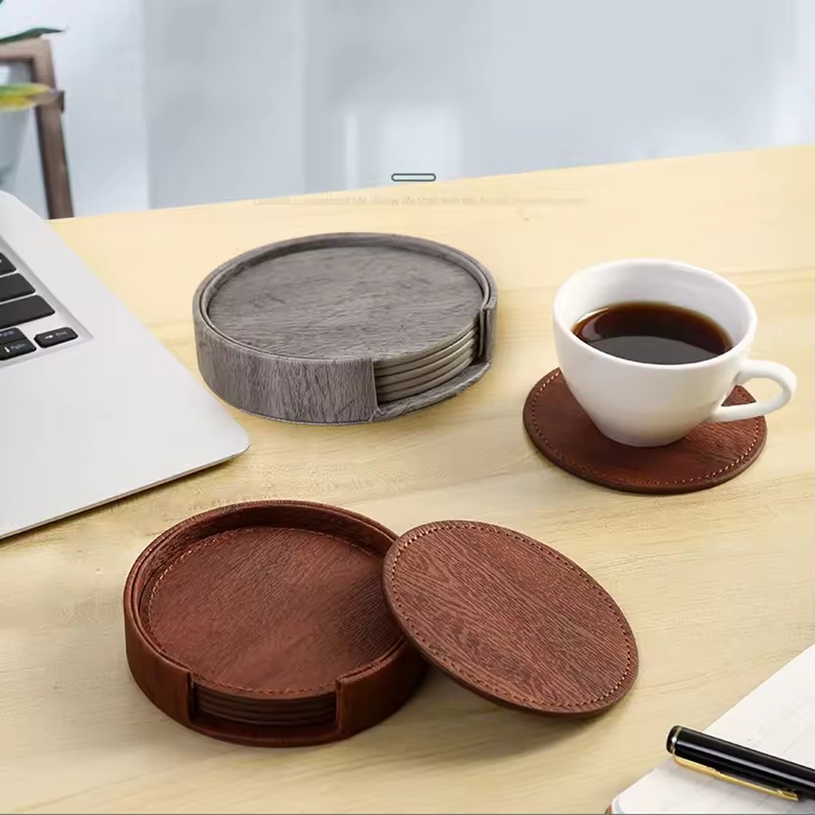 6 Wood Grain Leather Coasters  - Home Bar And Counter incelemesi ve fiyatı