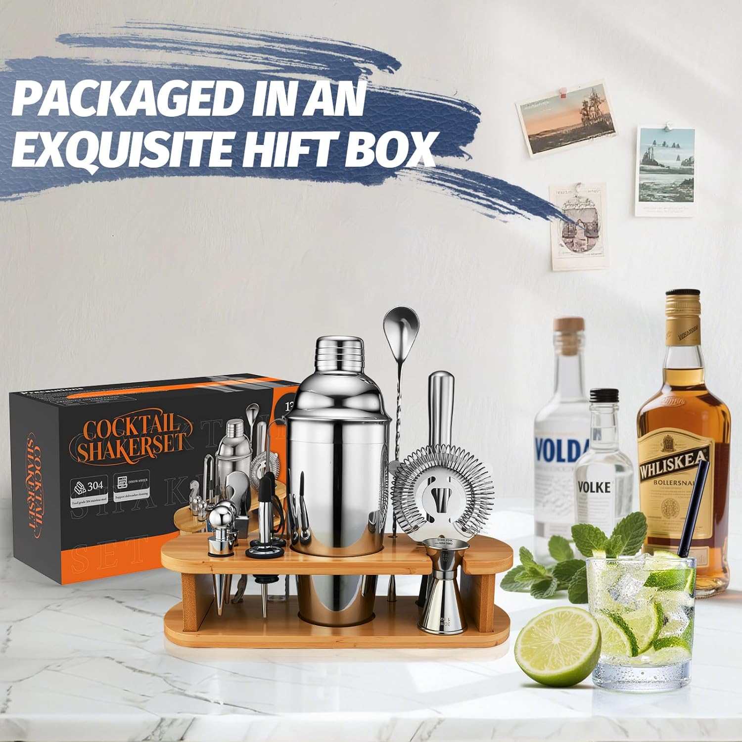 13-Piece Cocktail Shaker Set W - Home Bar Stand incelemesi ve fiyatı