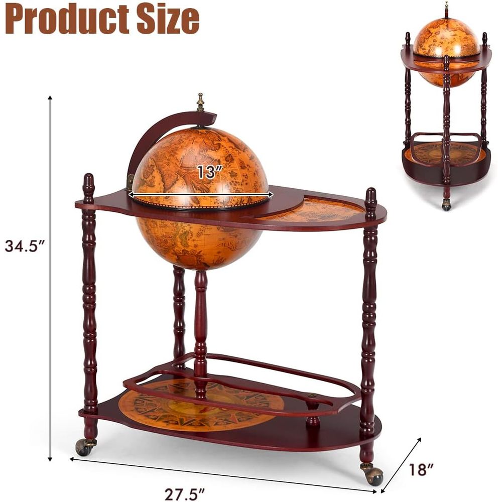 Vintage 34.5 Wheeled Globe Bar - Home Bar Shelf incelemesi ve fiyatı