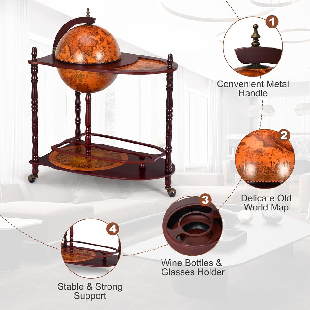 Vintage 34.5 Wheeled Globe Bar - Home Bar Shelf incelemesi ve fiyatı