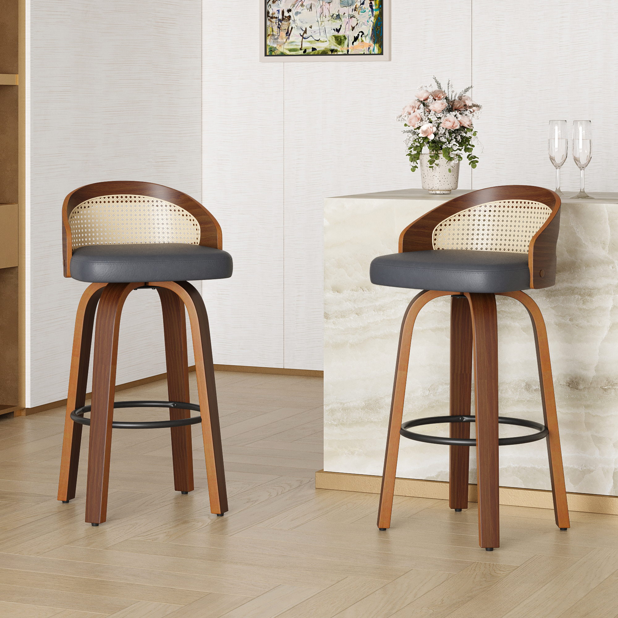 Set of 2 Swivel Bar Stools, Mo - Home Bar Lounge incelemesi ve fiyatı