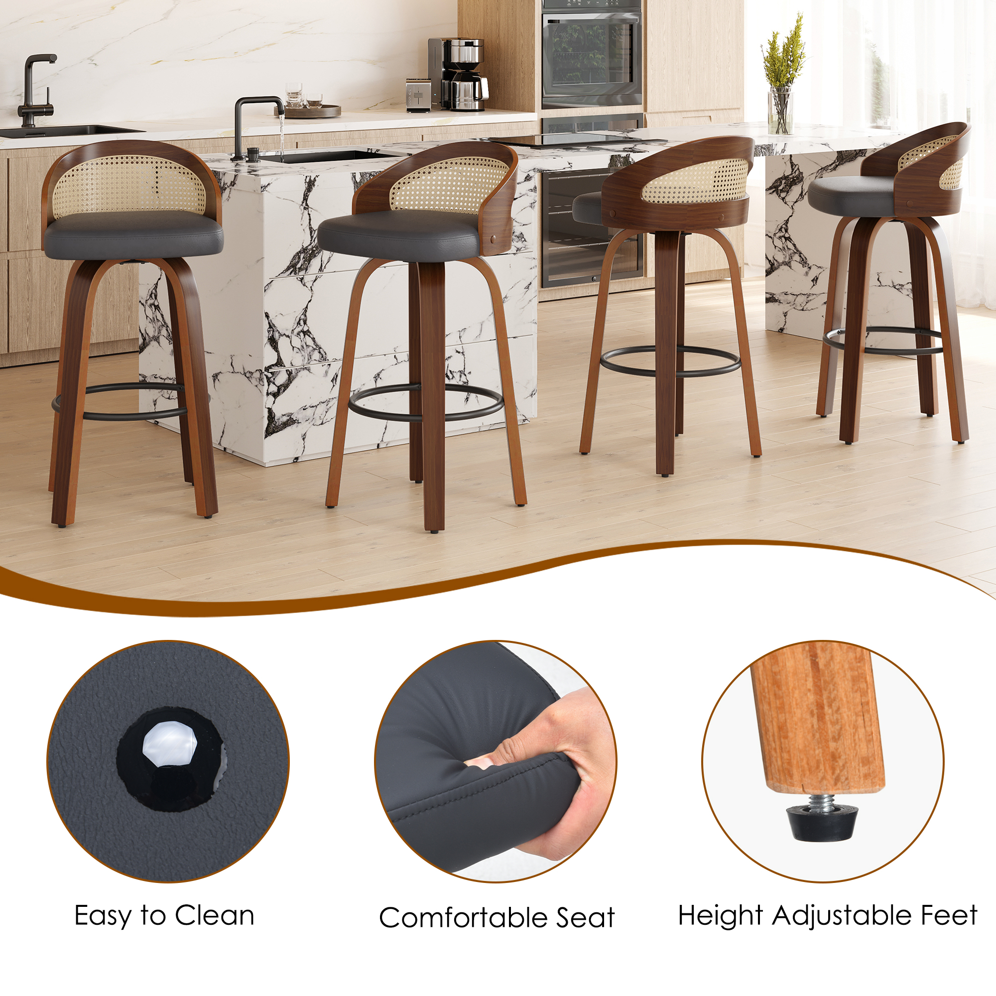 Set of 2 Swivel Bar Stools, Mo - Home Bar Lounge incelemesi ve fiyatı