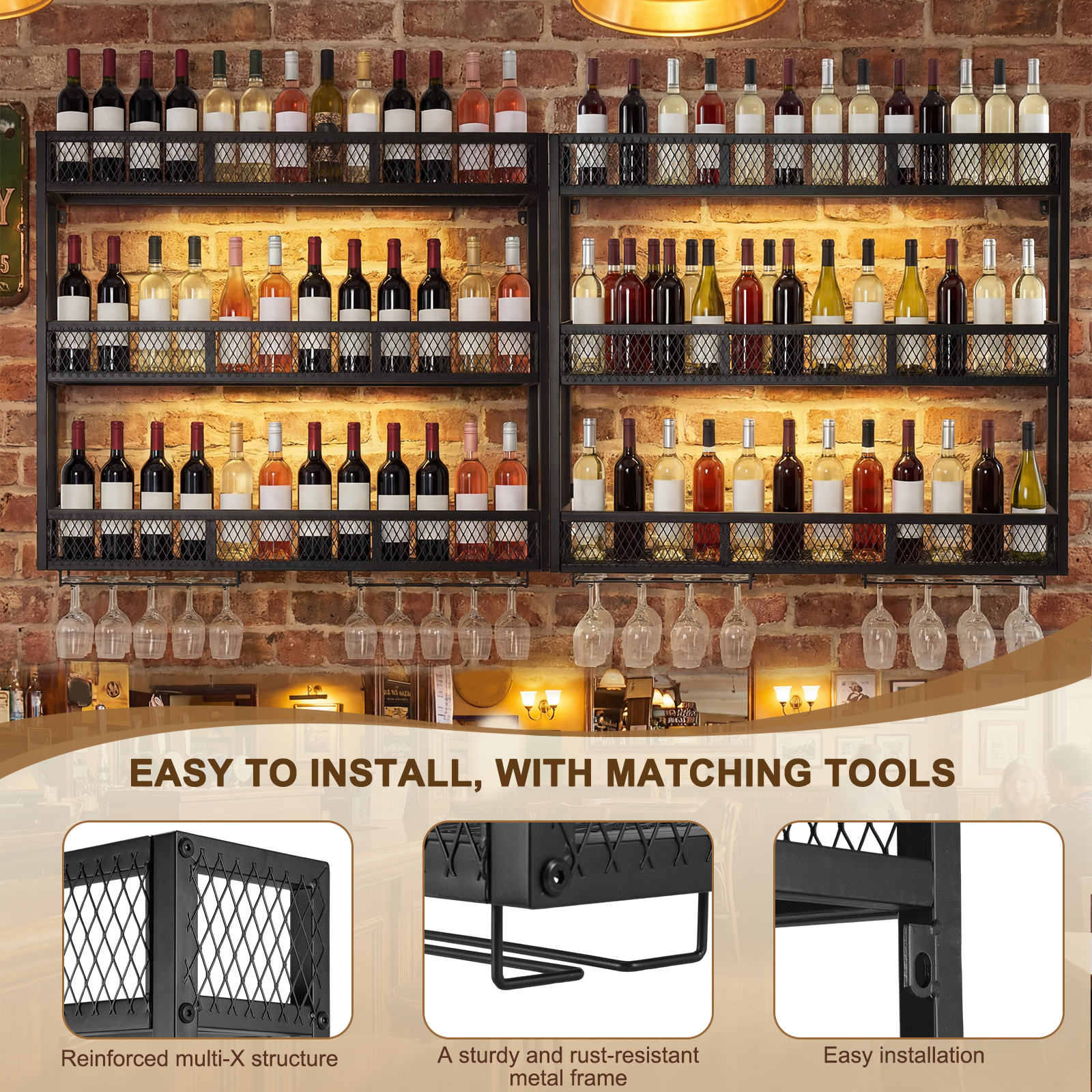 39in 3-Tiers Wall Mounted Wine - Home Bar Shelf incelemesi ve fiyatı
