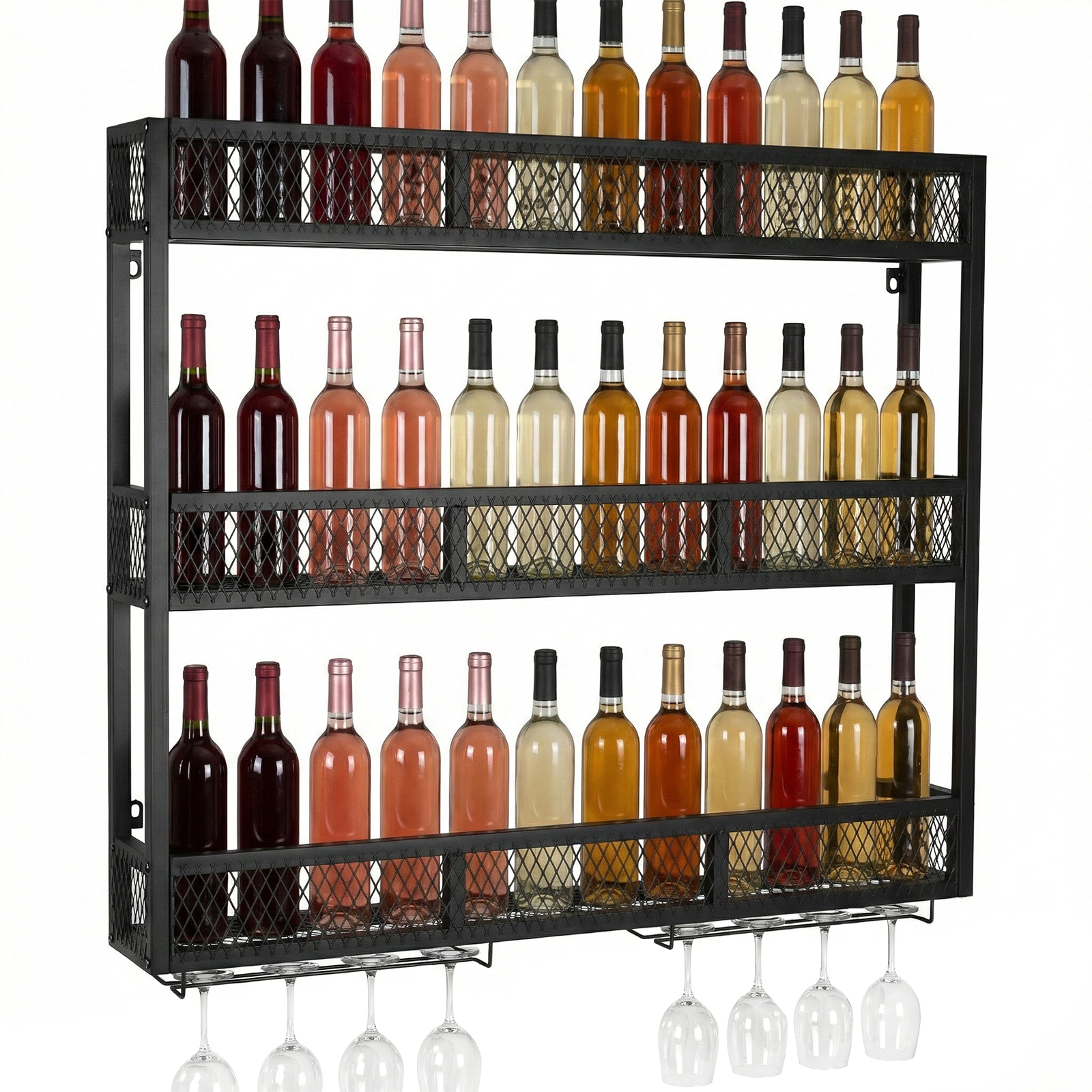 39in 3-Tiers Wall Mounted Wine - Home Bar Shelf incelemesi ve fiyatı