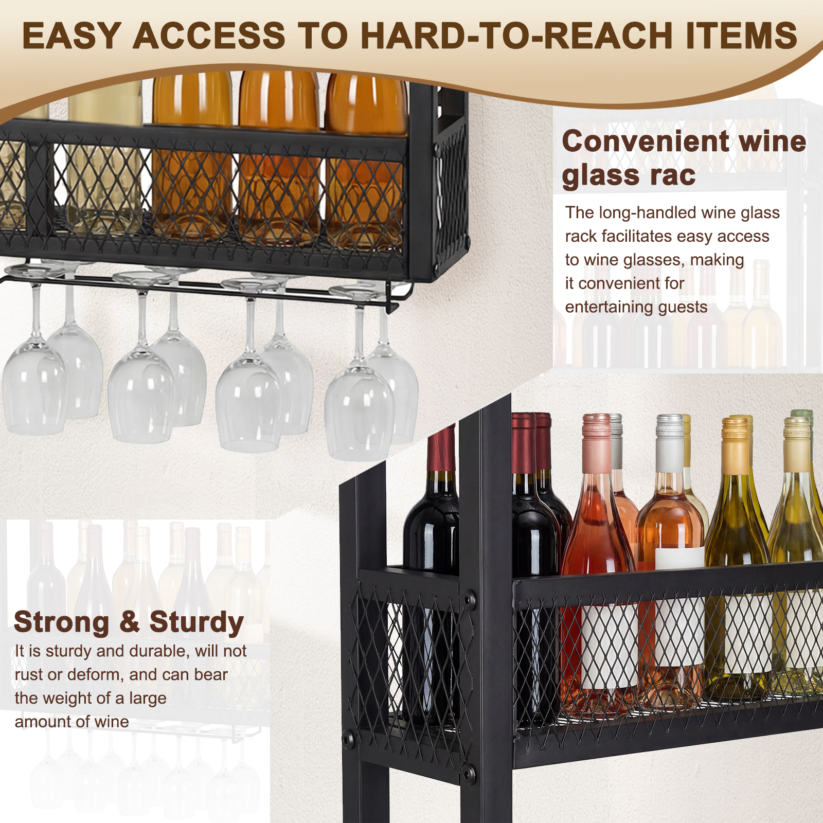 39in 3-Tiers Wall Mounted Wine - Home Bar Shelf incelemesi ve fiyatı