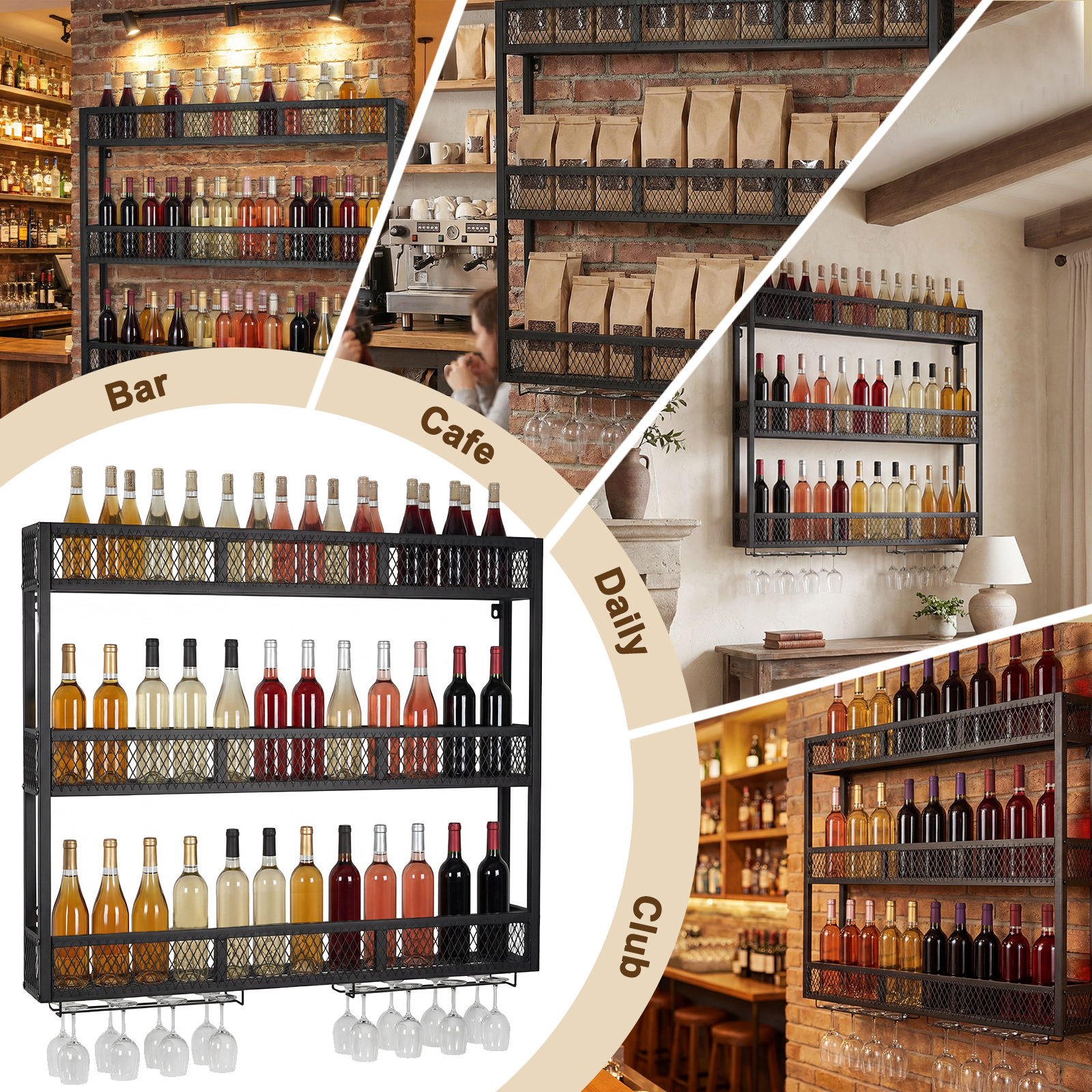 39in 3-Tiers Wall Mounted Wine - Home Bar Shelf incelemesi ve fiyatı