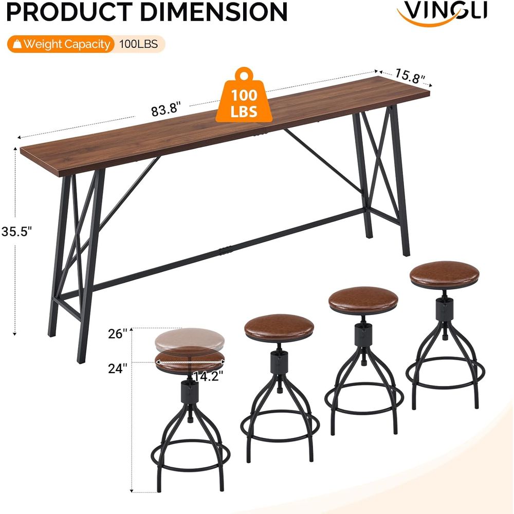 84-Inch Wooden and Metal Bar T - Home Bar Stools incelemesi ve fiyatı