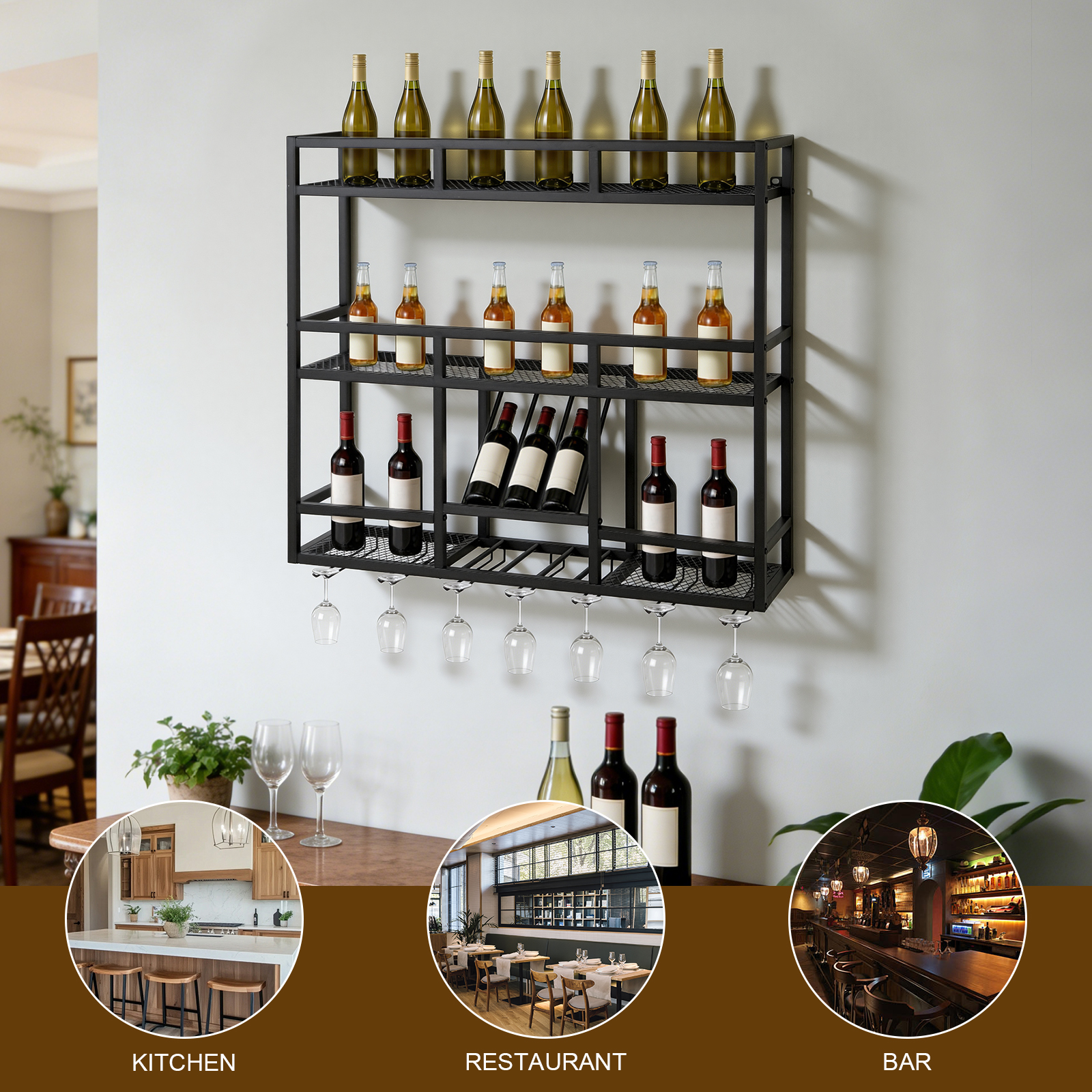 3 Tiers Wall Mounted Wine Rack - Home Bar Shelf incelemesi ve fiyatı