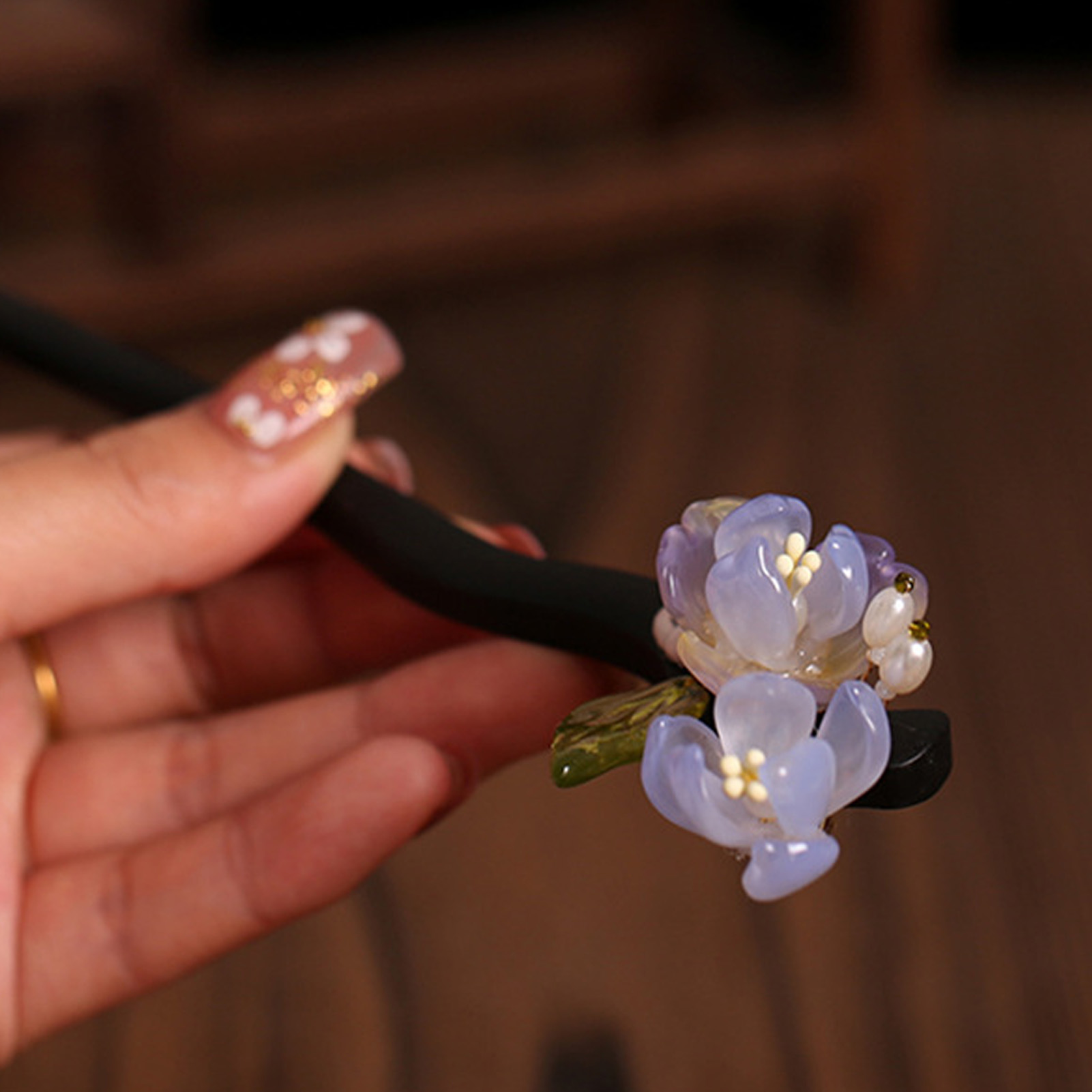 Vintage Wooden Flower Hairpin  - Old Fashioned Glass incelemesi ve fiyatı